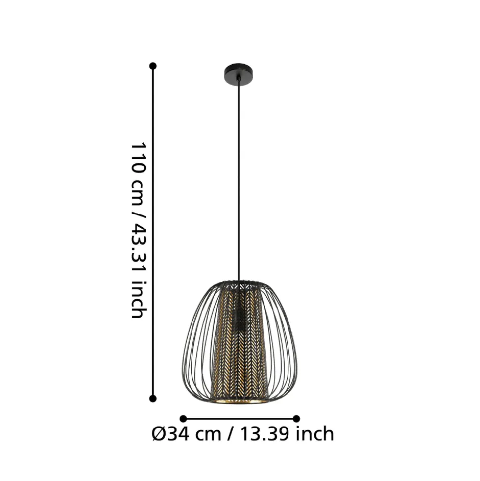 Eglo CURASAO hanglamp staal zwart / staal, textiel zwart, goud H: 1100 mm | Ø 335 mm