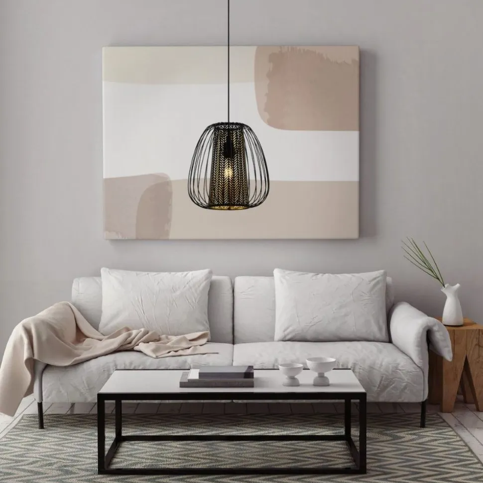 Eglo CURASAO hanglamp staal zwart / staal, textiel zwart, goud H: 1100 mm | Ø 335 mm