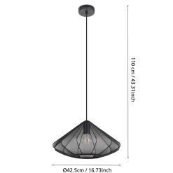 Eglo DOLWEN hanglamp staal zwart / textiel zwart H: 1100 mm | Ø 425 mm