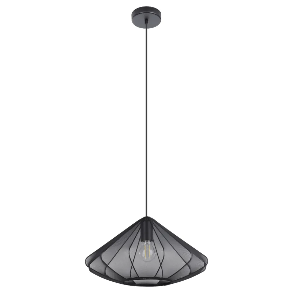 Eglo DOLWEN hanglamp staal zwart / textiel zwart H: 1100 mm | Ø 425 mm