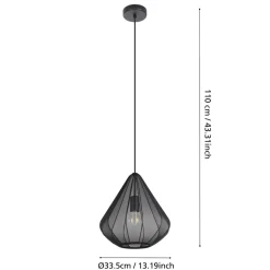 Eglo DOLWEN hanglamp staal zwart / textiel zwart H: 1100 mm | Ø 335 mm
