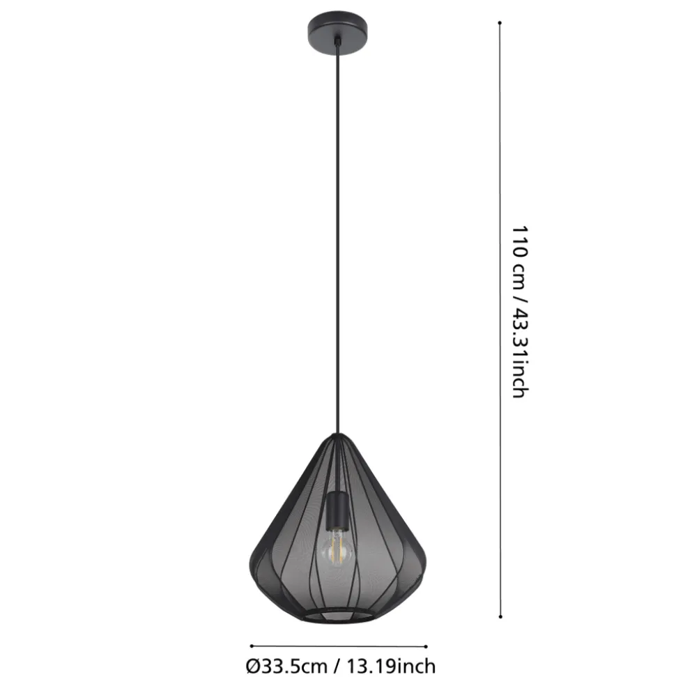 Eglo DOLWEN hanglamp staal zwart / textiel zwart H: 1100 mm | Ø 335 mm