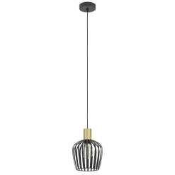 Eglo EMPOLI hanglamp staal zwart, geborsteld messing H: 1100 mm | Ø 200 mm