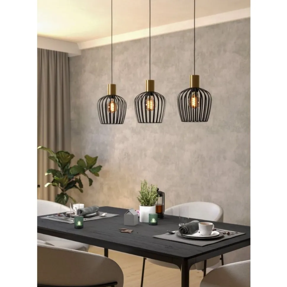 Eglo EMPOLI hanglamp staal zwart, geborsteld messing H: 1100 mm