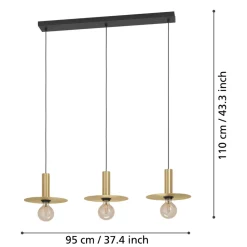 Eglo ESCANDELL hanglamp staal zwart, geborsteld messing H: 1100 mm
