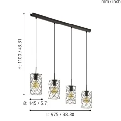Eglo ESTEVAU hanglamp staal donkerbruin H: 1100 mm