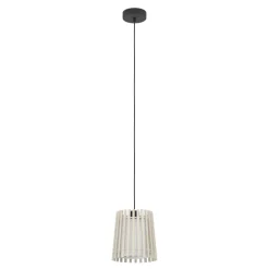 Eglo FATTORIA hanglamp staal zwart / hout, textiel natuur, wit H: 1100 mm | Ø 200 mm