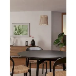 Eglo FATTORIA hanglamp staal zwart / hout, textiel natuur, wit H: 1100 mm | Ø 200 mm