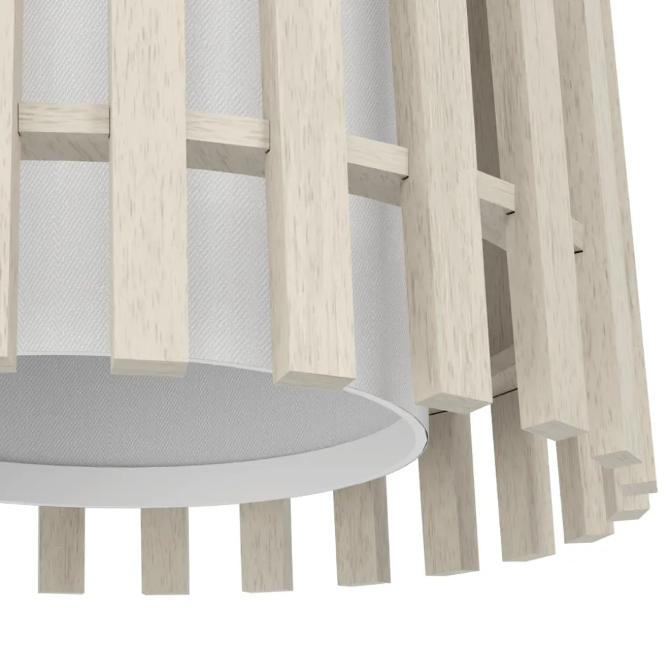 Eglo FATTORIA hanglamp staal zwart / hout, textiel natuur, wit H: 1100 mm | Ø 200 mm