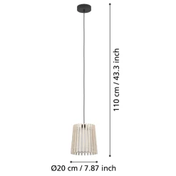 Eglo FATTORIA hanglamp staal zwart / hout, textiel natuur, wit H: 1100 mm | Ø 200 mm