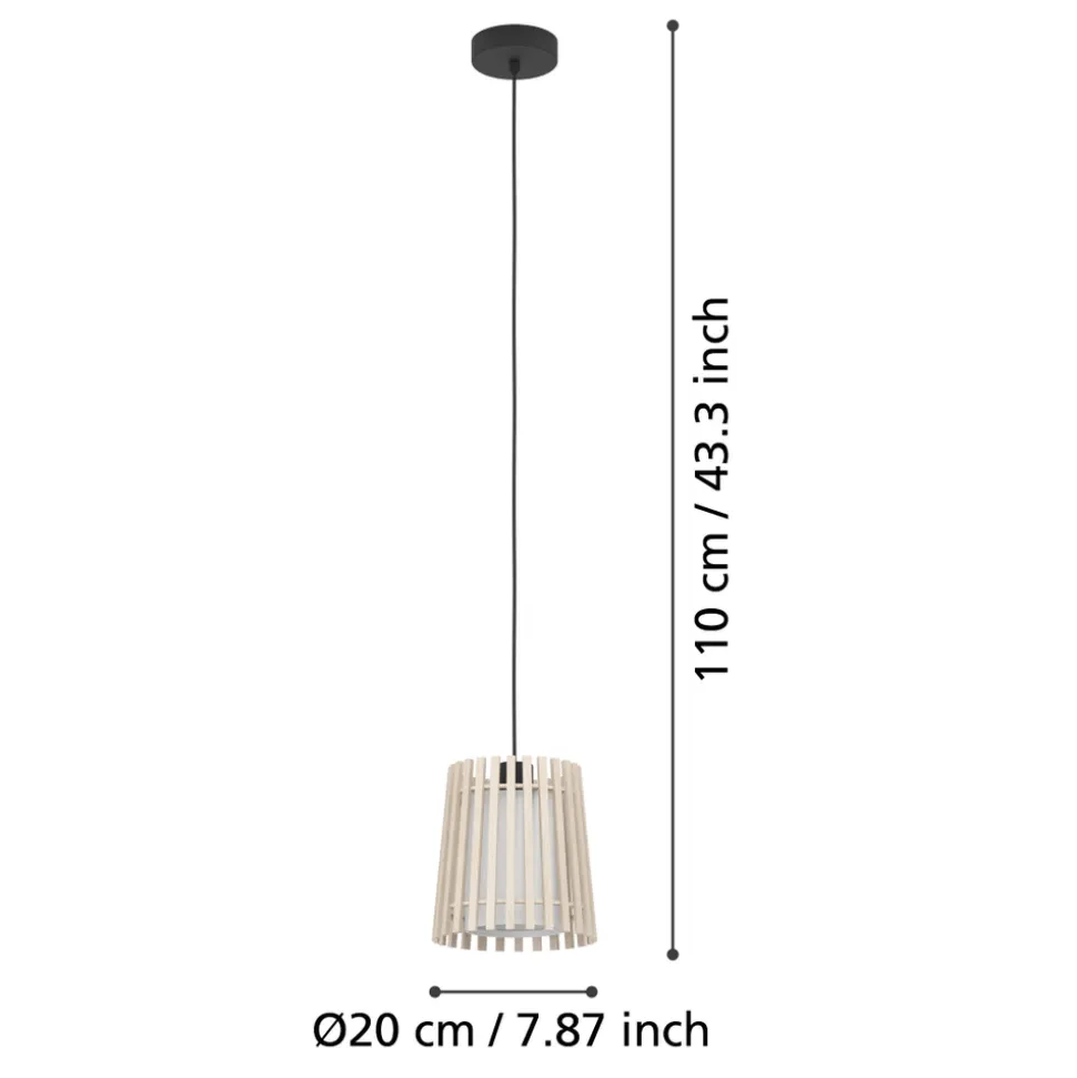 Eglo FATTORIA hanglamp staal zwart / hout, textiel natuur, wit H: 1100 mm | Ø 200 mm