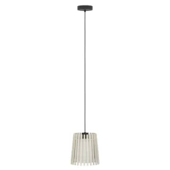 Eglo FATTORIA hanglamp staal zwart / hout, textiel natuur, wit H: 1100 mm | Ø 200 mm