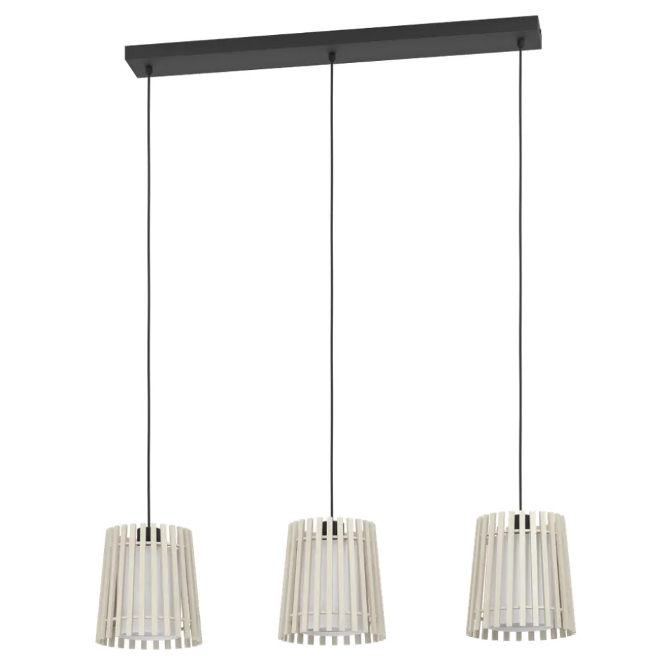 Eglo FATTORIA hanglamp staal zwart / hout, textiel natuur, wit H: 1100 mm