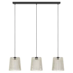 Eglo FATTORIA hanglamp staal zwart / hout, textiel natuur, wit H: 1100 mm