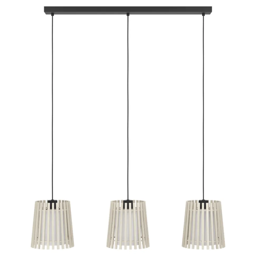 Eglo FATTORIA hanglamp staal zwart / hout, textiel natuur, wit H: 1100 mm