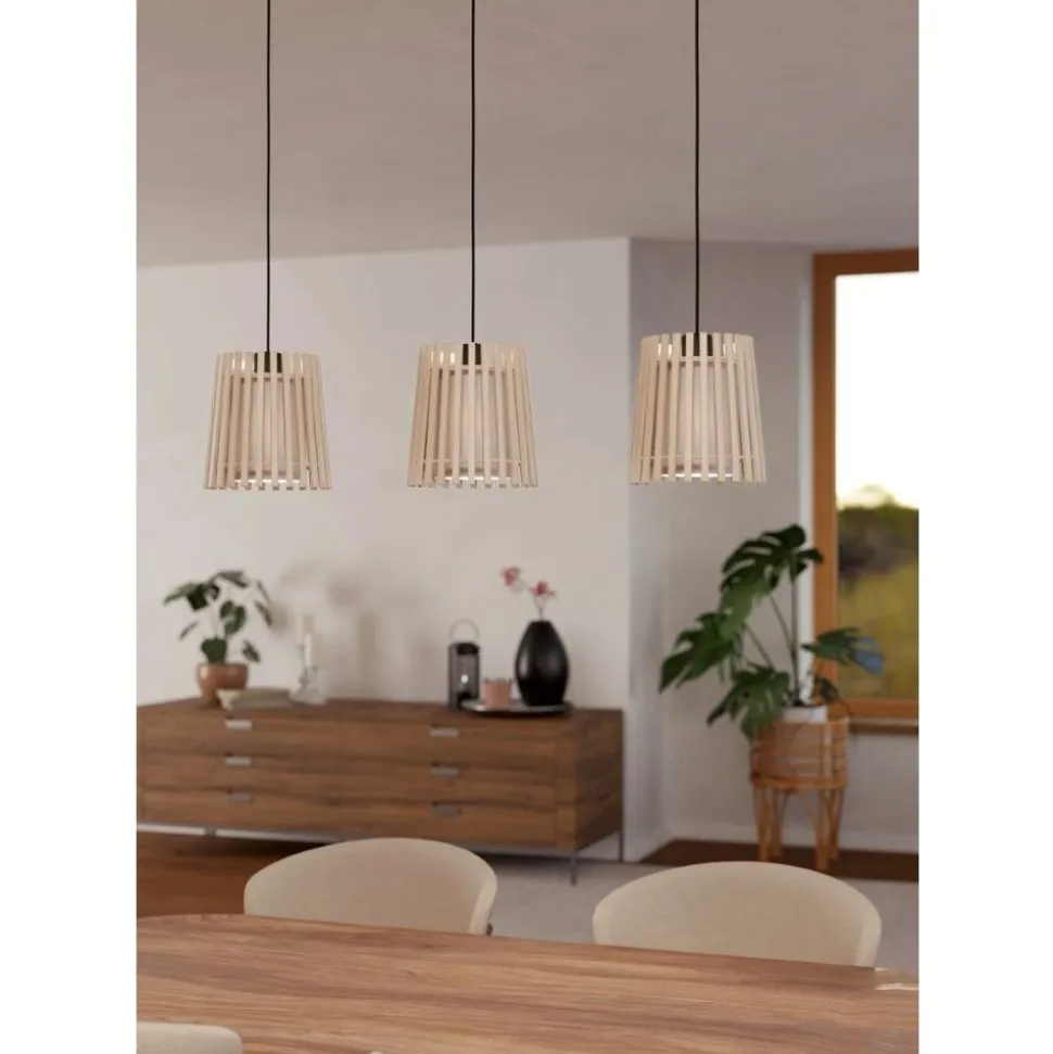 Eglo FATTORIA hanglamp staal zwart / hout, textiel natuur, wit H: 1100 mm