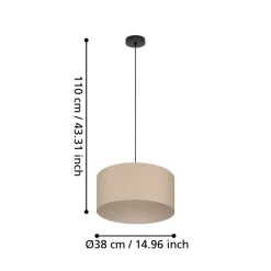 Eglo FENIGLIA hanglamp staal zwart / textiel, linnen natuur H: 1100 mm | Ø 380 mm