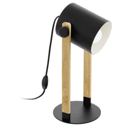 Eglo HORNWOOD Tafellampen staal zwart, crème / Hout bruin H: 420 mm