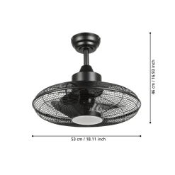 Eglo IGELDO Ventilator met licht ijzer zwart-mat / acryl melkkleurig H: 460 mm | Ø 530 mm