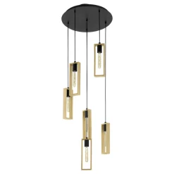 Eglo LITTLETON hanglamp staal zwart / Hout bruin H: 1500 mm | Ø 500 mm