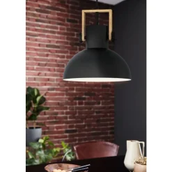 Eglo LUBENHAM hanglamp staal, hout zwart, bruin H: 1100 mm | Ø 300 mm