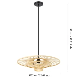Eglo LYDNEY hanglamp staal zwart / Hout bruin H: 1100 mm | Ø 570 mm