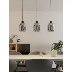 Eglo MOLOCHIO-Z hanglamp staal zwart / glas gestoomd zwart-transparant H: 1100 mm