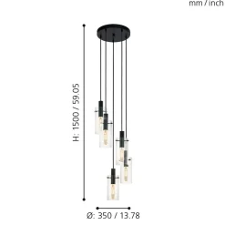 Eglo MONTEFINO hanglamp staal zwart / Glas helder H: 1500 mm | Ø 350 mm