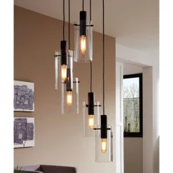 Eglo MONTEFINO hanglamp staal zwart / Glas helder H: 1500 mm | Ø 350 mm