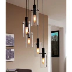Eglo MONTEFINO hanglamp staal zwart / Glas helder H: 1500 mm | Ø 350 mm