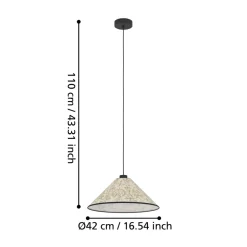 Eglo OXPARK hanglamp staal zwart / textiel met bamboebladeren wit, groen H: 1100 mm | Ø 420 mm