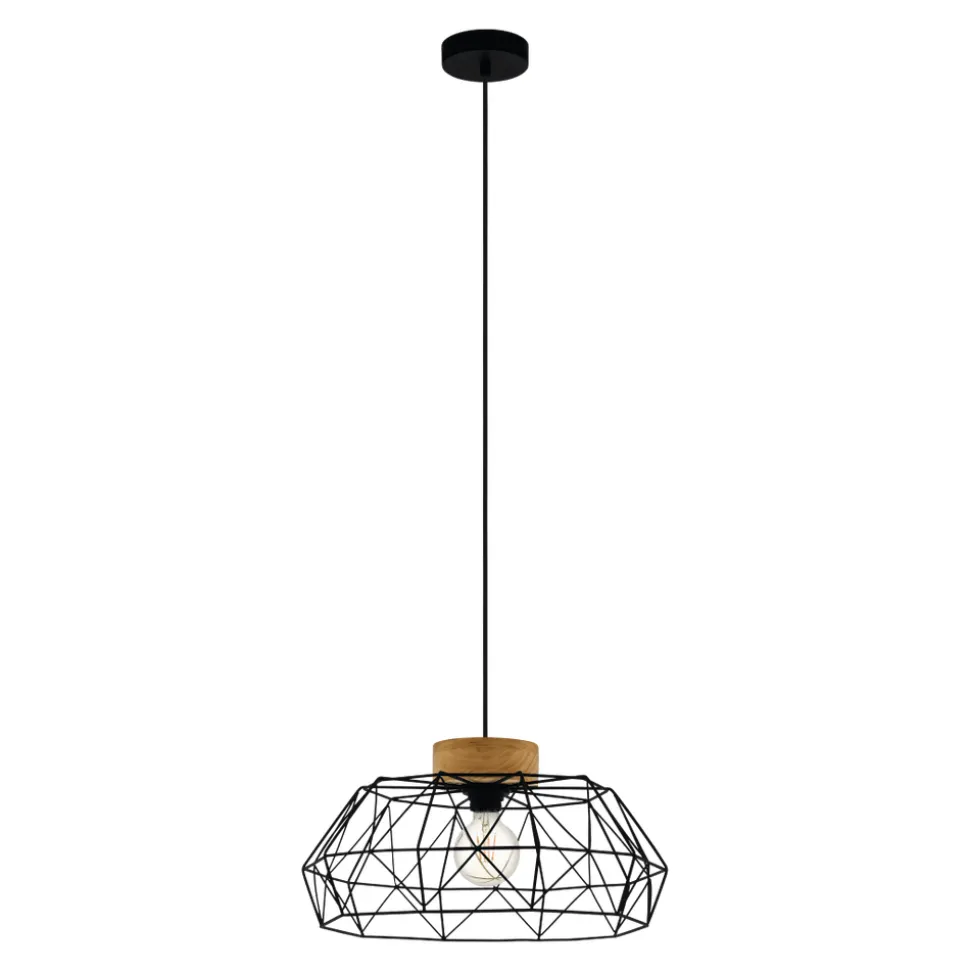 Eglo PADSTOW hanglamp staal, hout zwart, natuur H: 1100 mm | Ø 455 mm