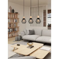 Eglo PALMORLA hanglamp staal, hout zwart, bruin H: 1100 mm