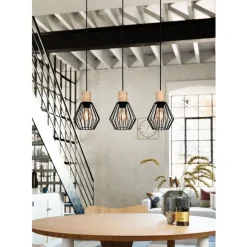 Eglo PALMORLA hanglamp staal, hout zwart, bruin H: 1100 mm