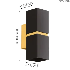 Eglo PASSA Wandlamp staal zwart, goud H: 170 mm