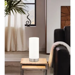 Eglo PASTERI Tafellampen staal nikkel-mat / textiel wit H: 255 mm | Ø 120 mm