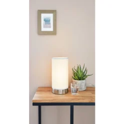 Eglo PASTERI Tafellampen staal nikkel-mat / textiel wit H: 255 mm | Ø 120 mm