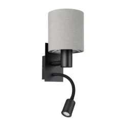 Eglo PASTERI Wandlamp staal zwart / textiel antraciet-bruin H: 380 mm
