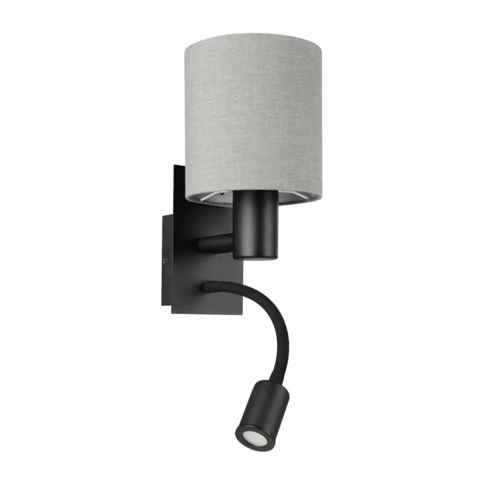 Eglo PASTERI Wandlamp staal zwart / textiel antraciet-bruin H: 380 mm