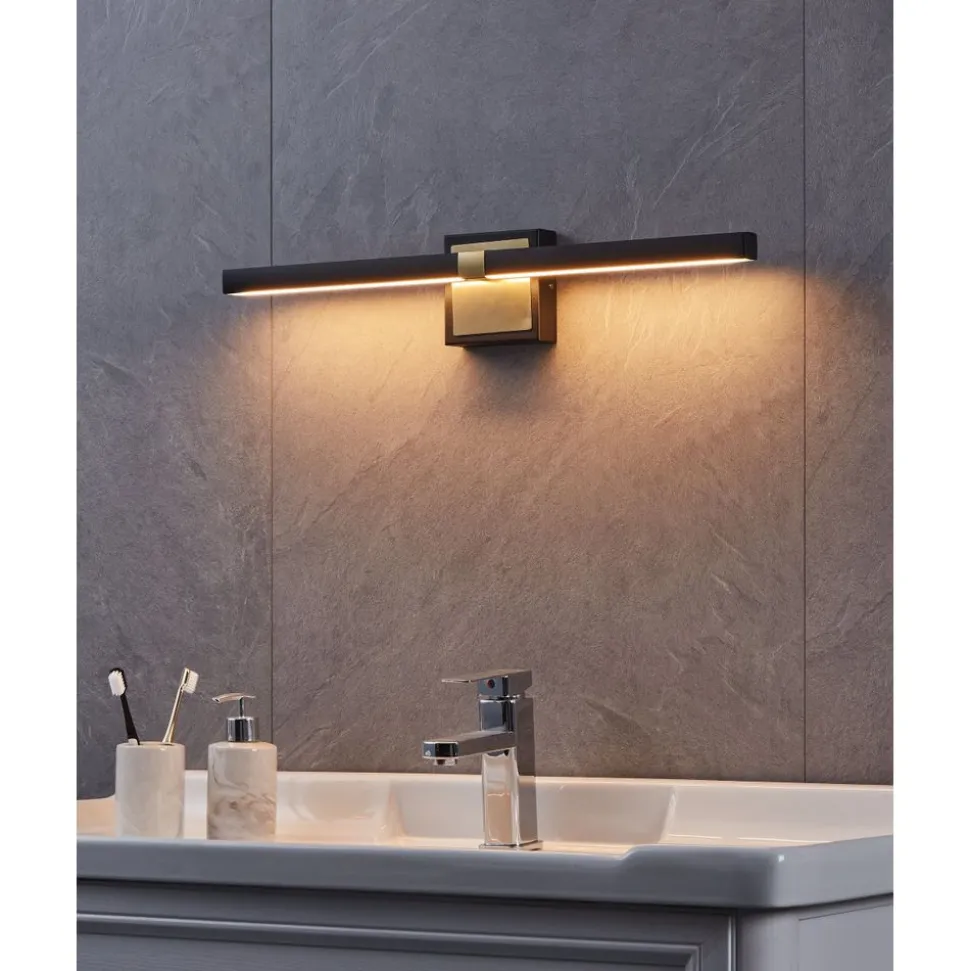 Eglo PEGUERA Wandlamp aluminium, staal zwart, geborsteld messing / Kunststof wit H: 110 mm