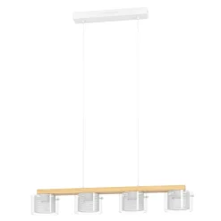 Eglo PORTICO-Z hanglamp staal, hout wit, bruin / staal, glas wit, helder H: 1100 mm