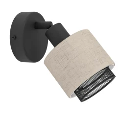 Eglo ROSLEY spot staal zwart / textiel, linnen natuur H: 110 mm | Ø 90 mm