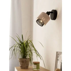 Eglo ROSLEY spot staal zwart / textiel, linnen natuur H: 110 mm | Ø 90 mm