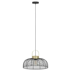 Eglo ROUNDHAM hanglamp staal zwart, geborsteld messing H: 1100 mm | Ø 450 mm
