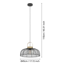 Eglo ROUNDHAM hanglamp staal zwart, geborsteld messing H: 1100 mm | Ø 450 mm