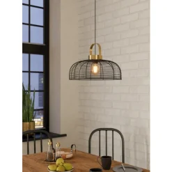 Eglo ROUNDHAM hanglamp staal zwart, geborsteld messing H: 1100 mm | Ø 450 mm