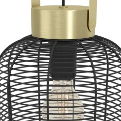 Eglo ROUNDHAM hanglamp staal zwart, geborsteld messing H: 1100 mm | Ø 220 mm