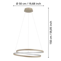 Eglo RUOTALE hanglamp aluminium, staal zandkleuren / Kunststof wit H: 1500 mm | Ø 550 mm