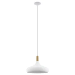 Eglo SABINAR hanglamp staal wit / Hout bruin H: 1100 mm | Ø 400 mm