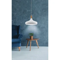 Eglo SABINAR hanglamp staal wit / Hout bruin H: 1100 mm | Ø 400 mm